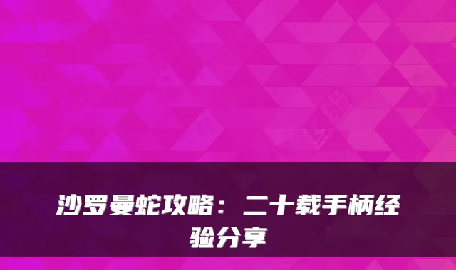 沙罗曼蛇攻略：二十载手柄经验分享