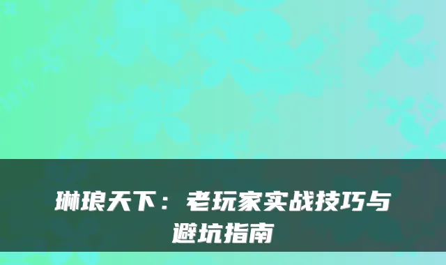 琳琅天下：老玩家实战技巧与避坑指南