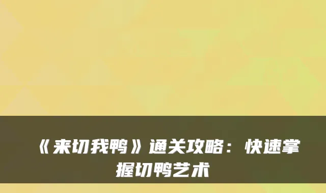 《来切我鸭》通关攻略:快速掌握切鸭艺术