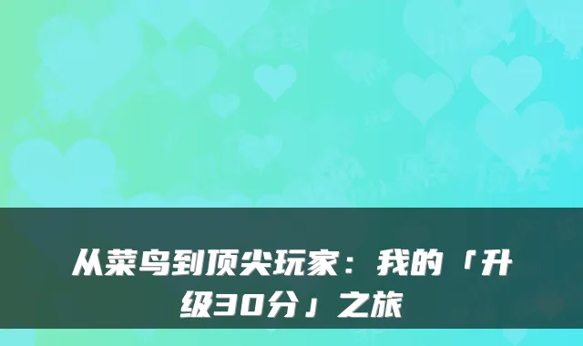 从菜鸟到玩家：我的「升级30分」之旅