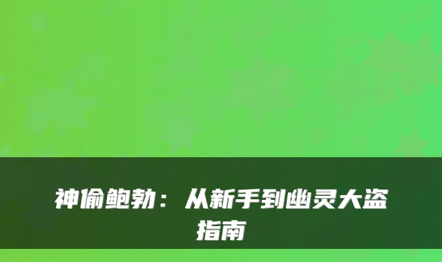 神偷鲍勃：从新手到幽灵大盗指南
