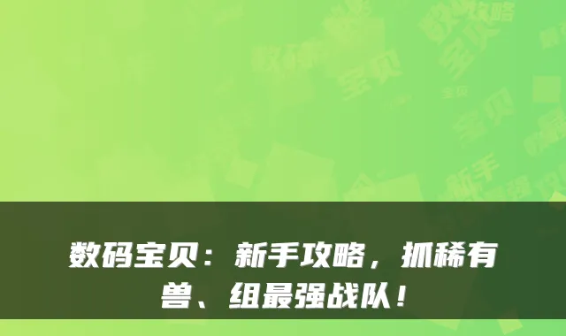 数码宝贝：新手攻略，抓稀有兽、组强战队！
