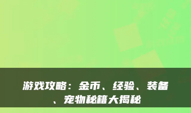 游戏攻略：金币、经验、装备、宠物秘籍大揭秘