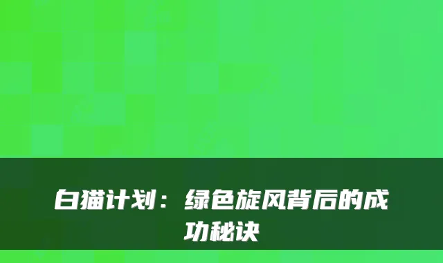 白猫计划：绿色旋风背后的成功秘诀