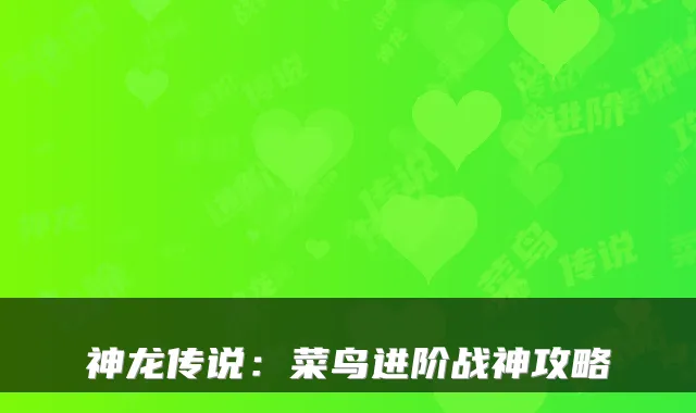 神龙传说：菜鸟进阶战神攻略