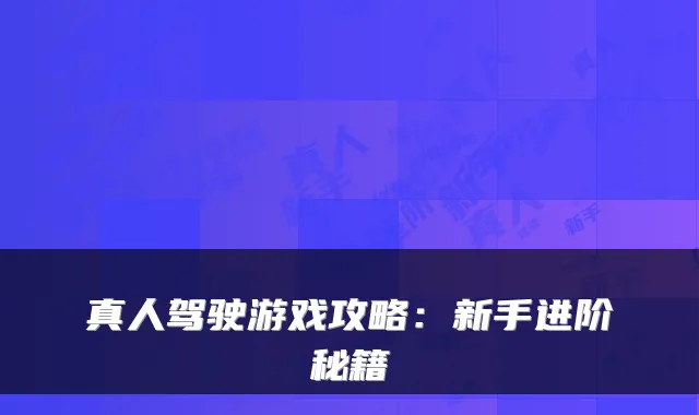 真人驾驶游戏攻略：新手进阶秘籍