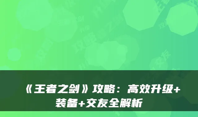 《王者之剑》攻略:高效升级+装备+交友全解析