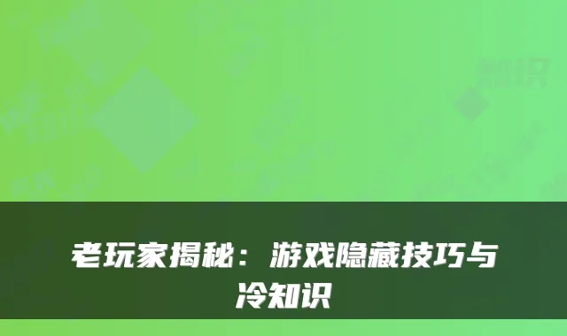 老玩家揭秘:游戏隐藏技巧与冷知识