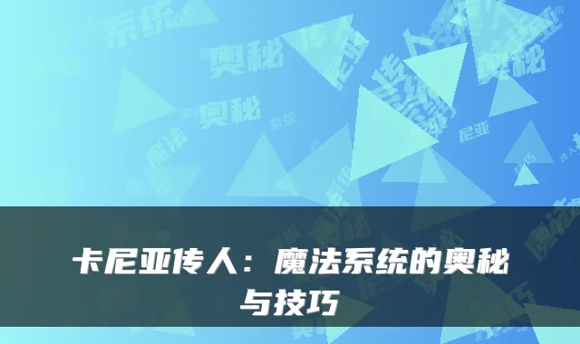 卡尼亚传人：魔法系统的奥秘与技巧