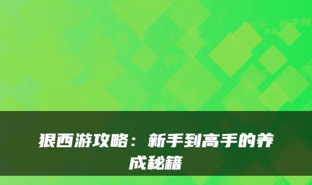 狠西游攻略:新手到高手的养成秘籍