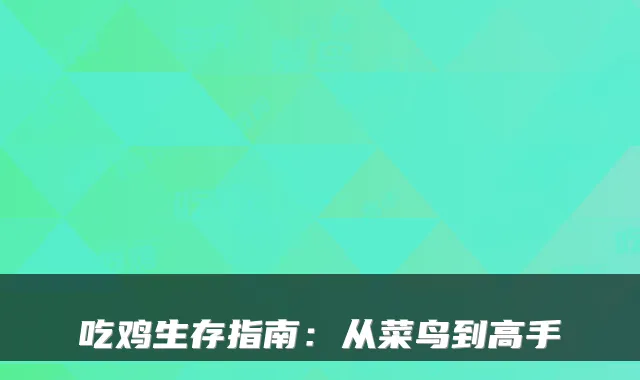 吃鸡生存指南：从菜鸟到高手