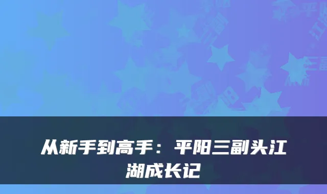 从新手到高手：平阳三副头江湖成长记