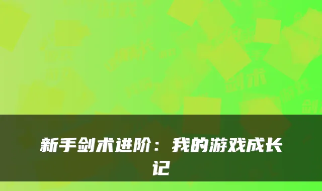 新手剑术进阶：我的游戏成长记