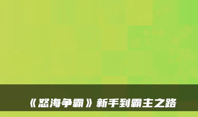 《怒海争霸》新手到霸主之路