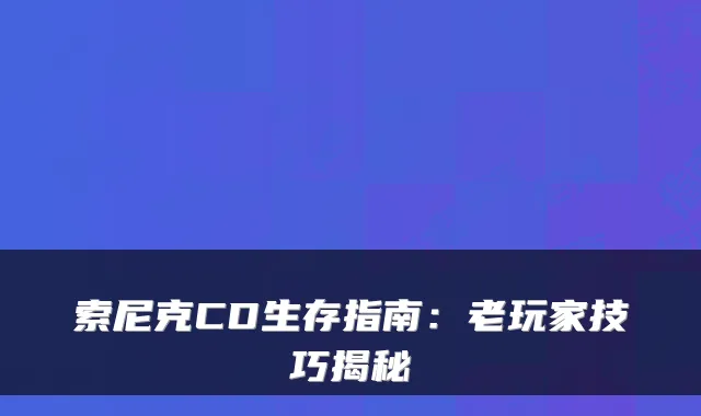 索尼克CD生存指南:老玩家技巧揭秘