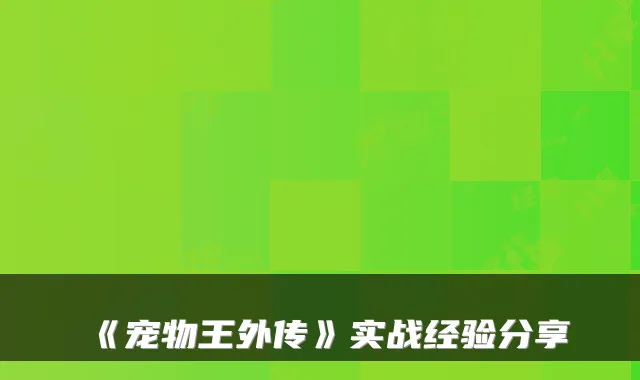 《宠物王外传》实战经验分享