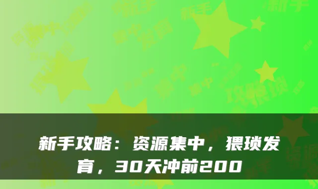 新手攻略：资源集中，猥琐发育，30天冲前200