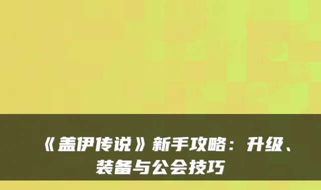 《盖伊传说》新手攻略：升级、装备与公会技巧