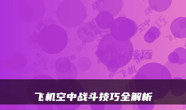 飞机空中战斗技巧全解析