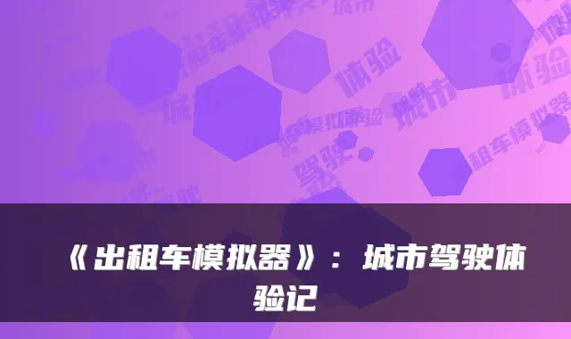《出租车模拟器》：城市驾驶体验记