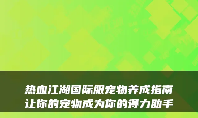 热血江湖国际服宠物养成指南让你的宠物成为你的得力助手