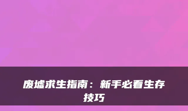 废墟求生指南：新手必看生存技巧