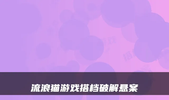流浪猫游戏搭档破解悬案