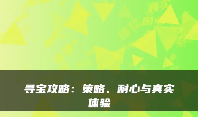 寻宝攻略：策略、耐心与真实体验