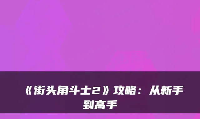 《街头角斗士2》攻略：从新手到高手
