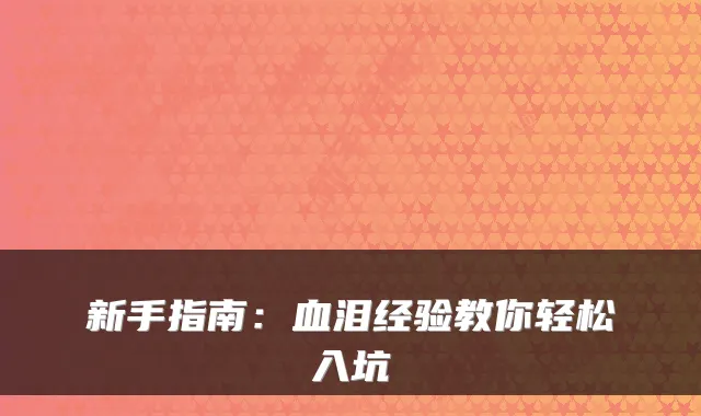 新手指南：血泪经验教你轻松入坑