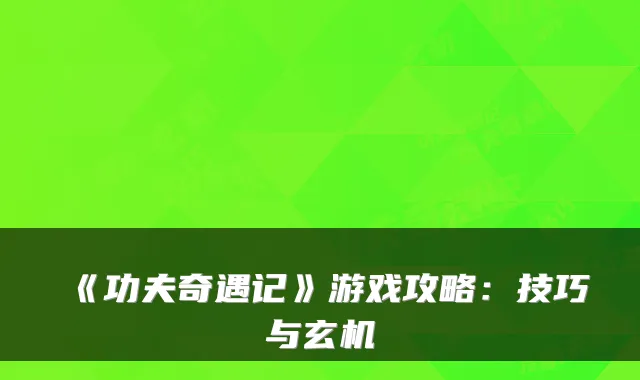 《功夫奇遇记》游戏攻略：技巧与玄机