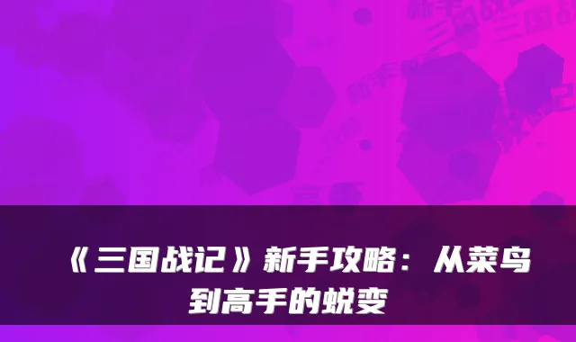 《三国战记》新手攻略：从菜鸟到高手的蜕变
