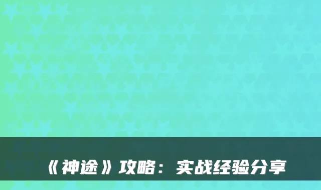 《神途》攻略：实战经验分享