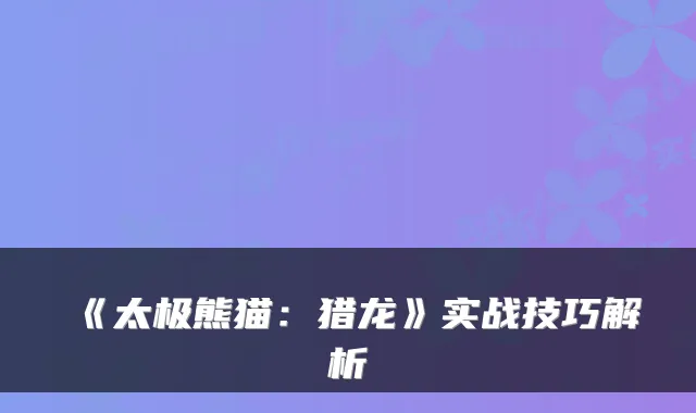 《太极熊猫：猎龙》实战技巧解析