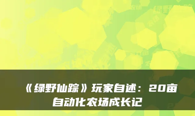 《绿野仙踪》玩家自述：20亩自动化农场成长记