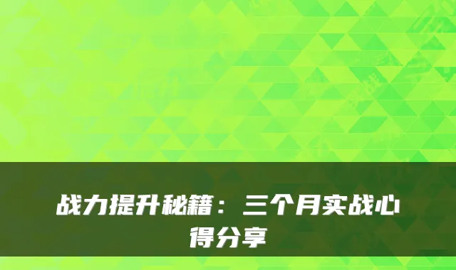 战力提升秘籍:三个月实战心得分享
