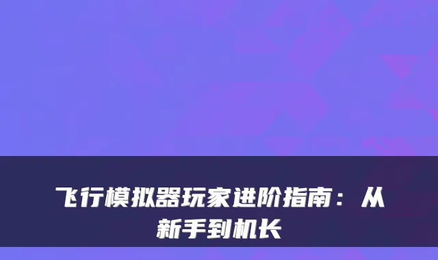 飞行模拟器玩家进阶指南:从新手到机长