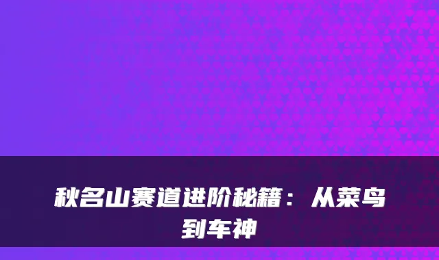 秋名山赛道进阶秘籍：从菜鸟到车神