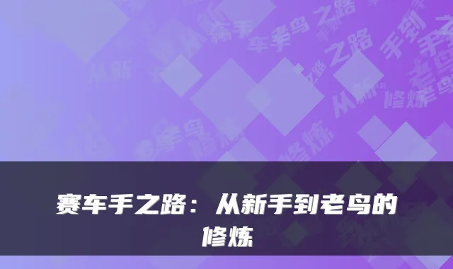 赛车手之路：从新手到老鸟的修炼
