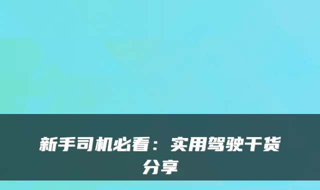 新手司机必看：实用驾驶干货分享