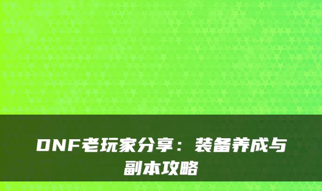 DNF老玩家分享：装备养成与副本攻略