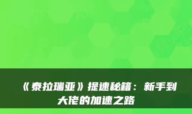 《泰拉瑞亚》提速秘籍：新手到大佬的加速之路