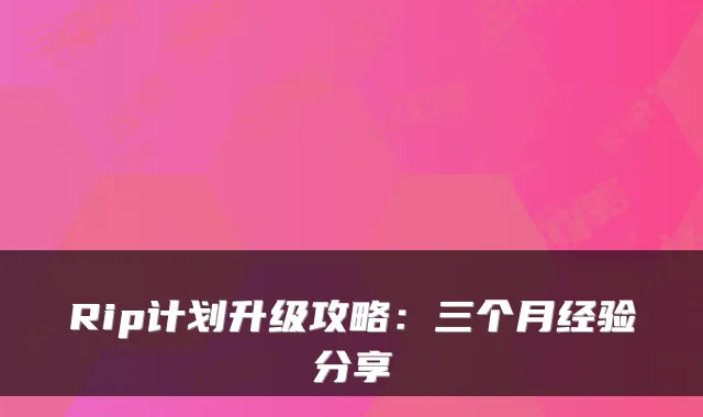 Rip计划升级攻略：三个月经验分享