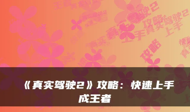 《真实驾驶2》攻略：快速上手成王者