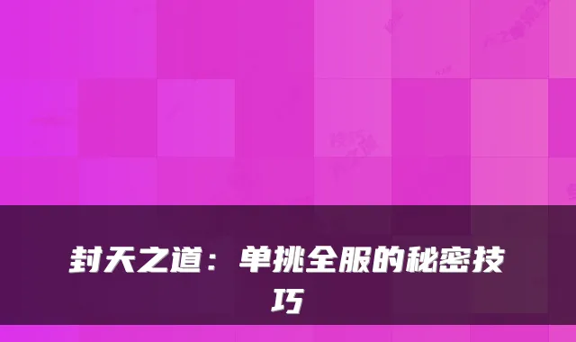 封天之道：单挑全服的秘密技巧