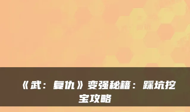 《武：复仇》变强秘籍：踩坑挖宝攻略