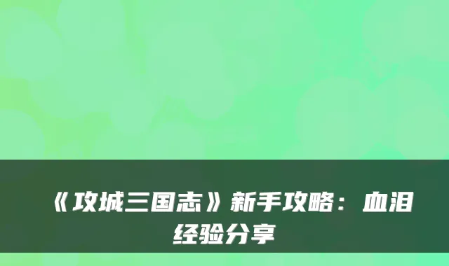 《攻城三国志》新手攻略:血泪经验分享