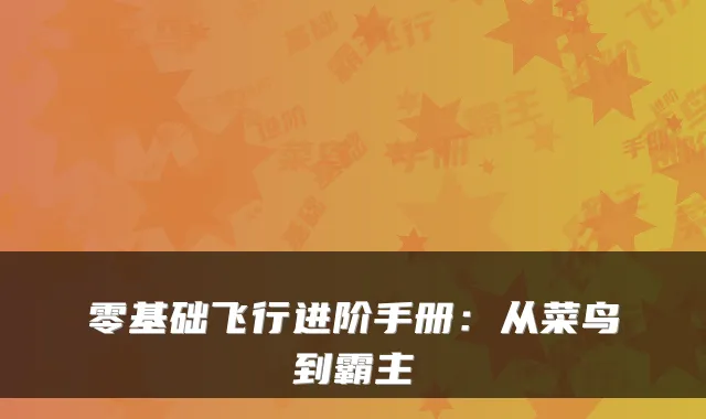 零基础飞行进阶手册:从菜鸟到霸主