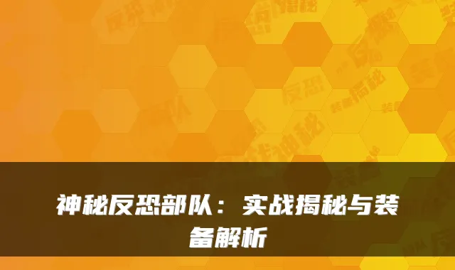 神秘反恐部队：实战揭秘与装备解析