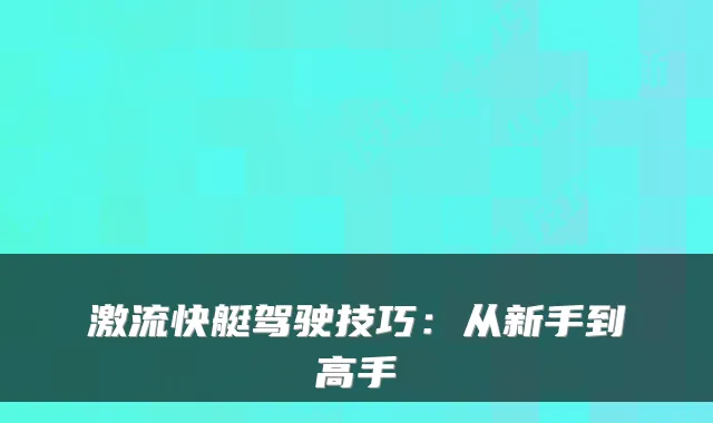 激流快艇驾驶技巧：从新手到高手